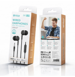 Unico Auricolari In-Ear Jack 3.5mm Microfono Nero Cavo 1.2m Chiamata HD