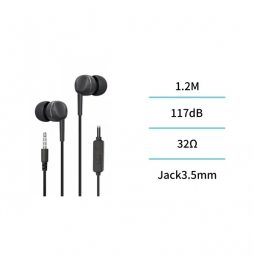 Unico Auricolari In-Ear Jack 3.5mm Microfono Nero Cavo 1.2m Chiamata HD