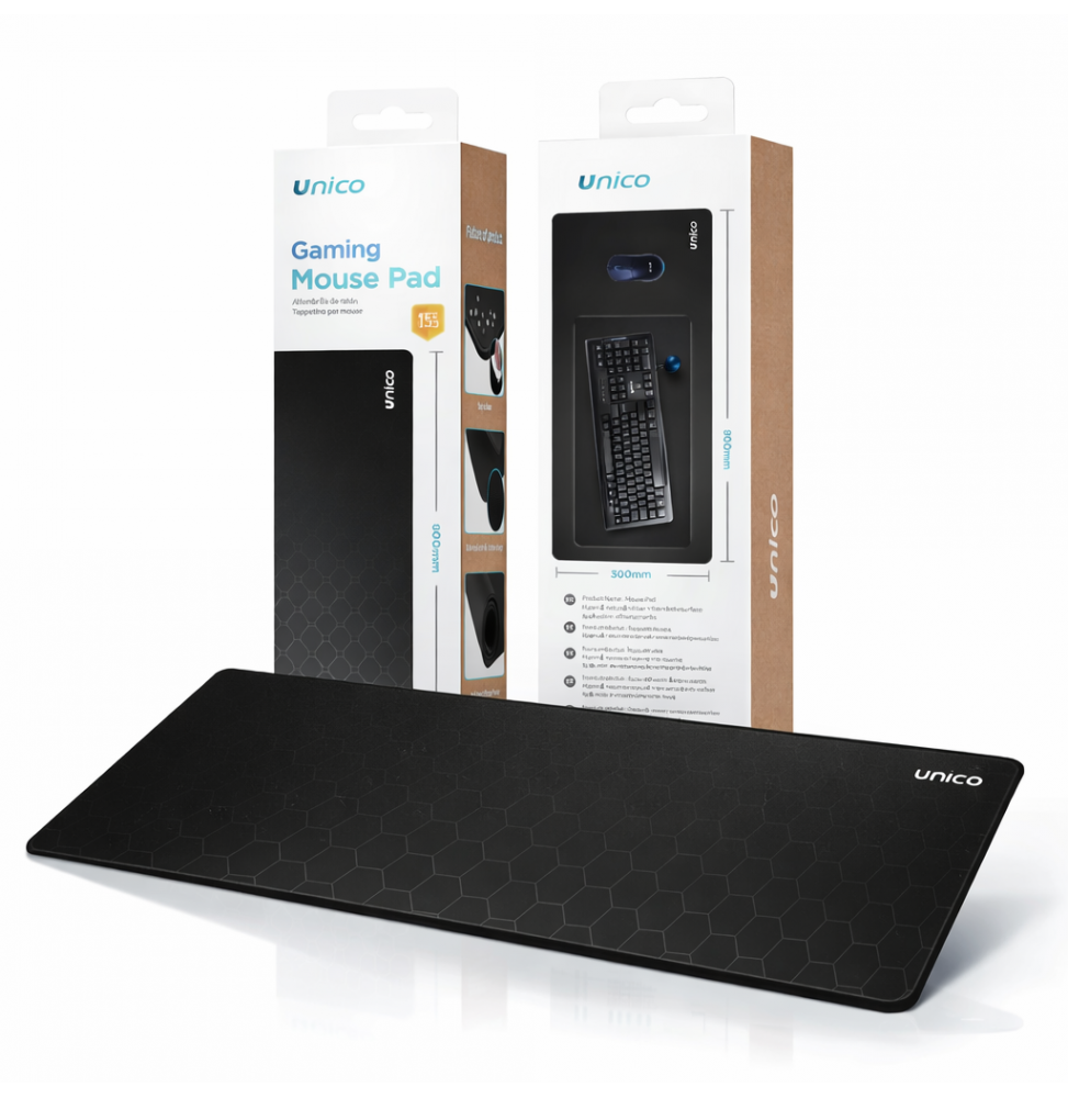 Unico Tappetino Per Mouse Da Gioco Nero In Tessuto Jacquard E Gomma 800x300x3mm
