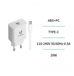 Unico Caricatore USB-C PD 20W Con Cavo Type-C To Type-C 1m Bianco