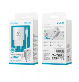 Unico Caricatore USB-C PD 20W Con Cavo Type-C To Type-C 1m Bianco