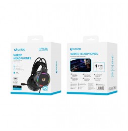 Unico Cuffie Over-Ear Gaming RGB Driver 50mm Jack 3.5mm Microfono Cavo 2m