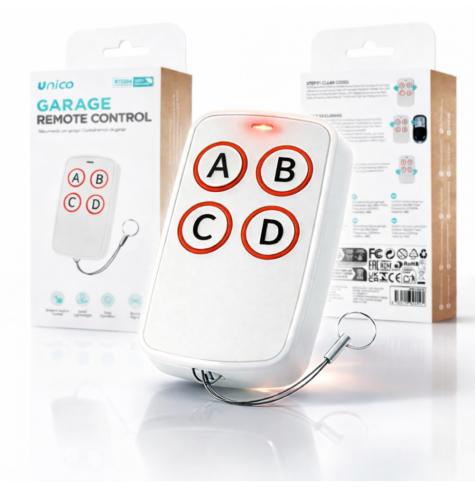 Unico Telecomando Universale Garage Cancello 433MHz 4 Tasti Bianco