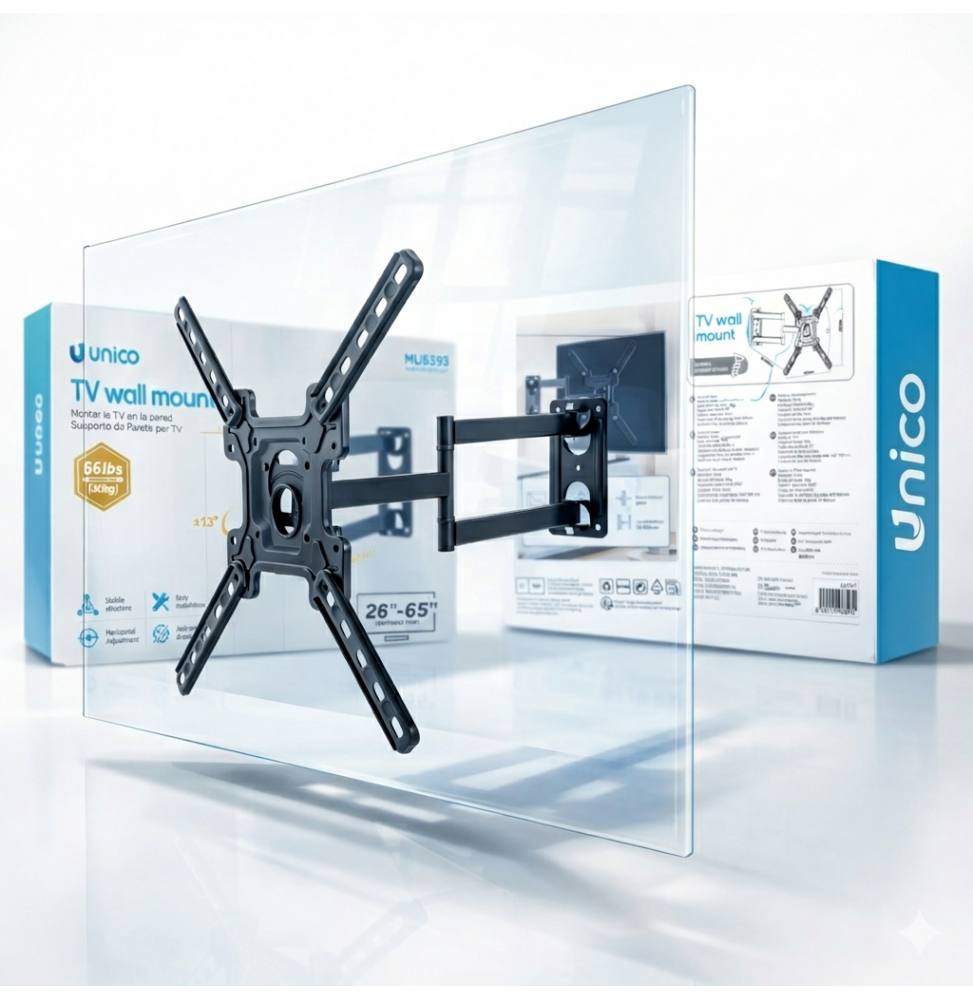 Unico Supporto TV Da Parete Retrattile E Girevole 26-65 Pollici Max 30kg Nero