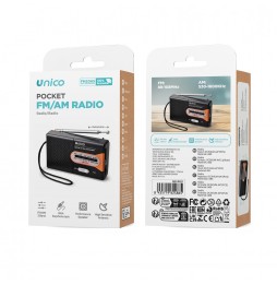 Unico Radio Portatile AM/FM Nero Antenna Telescopica Jack 3.5mm Cordino
