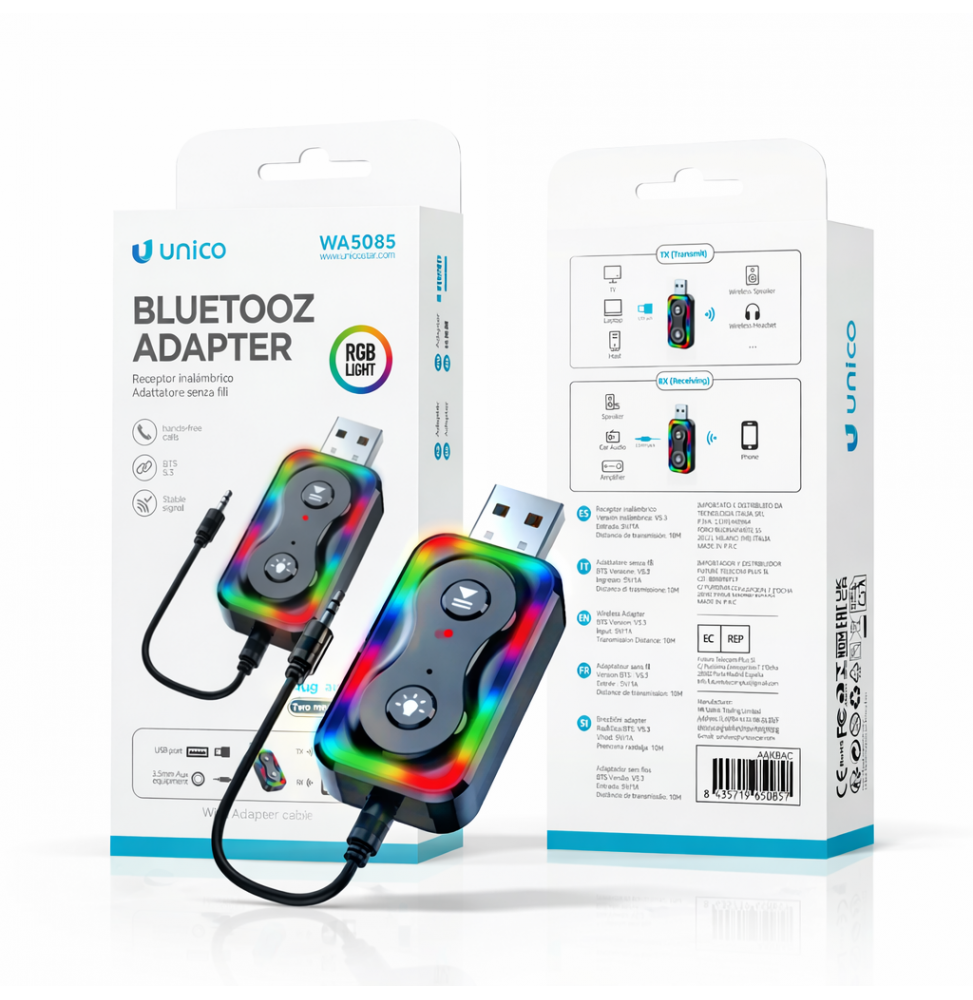 Unico Adattatore Bluetooth per TV Ricevitore E Trasmettitore 2in1 BT 5.3 Nero