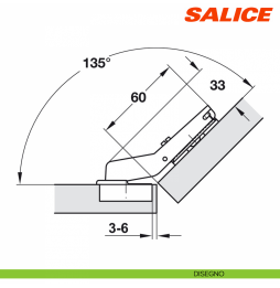 Salice Cerniera C2ABM99 Serie 200 Apertura 94° Angolare +45° Mezza Battuta Foro 35mm