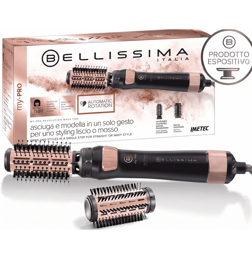 Imetec Bellissima BHS4-1100 Spazzola ad Aria Calda Ionizzatore Anti-Crespo