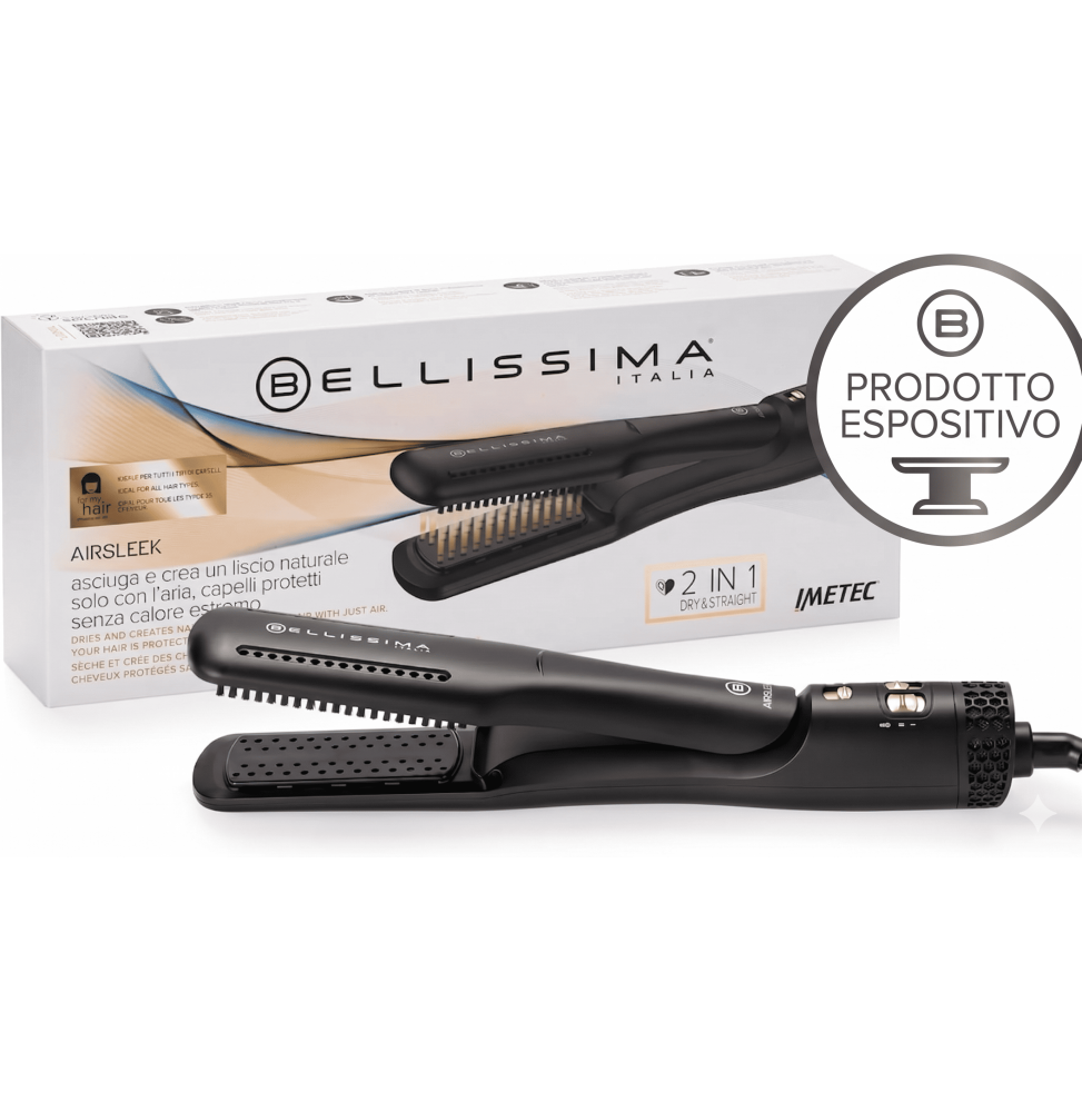 Imetec Bellissima AirSleek Piastra Aria 2 in 1 Asciuga e Liscia Ceramica Cheratina