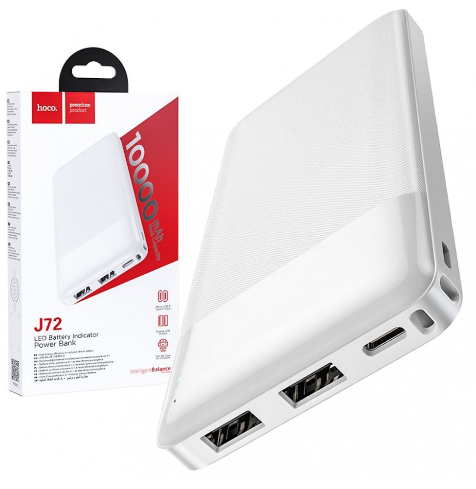 Hoco J72 Batteria Esterna Powerbank 10000mAh 2xUSB Type-C Micro-USB Bianco