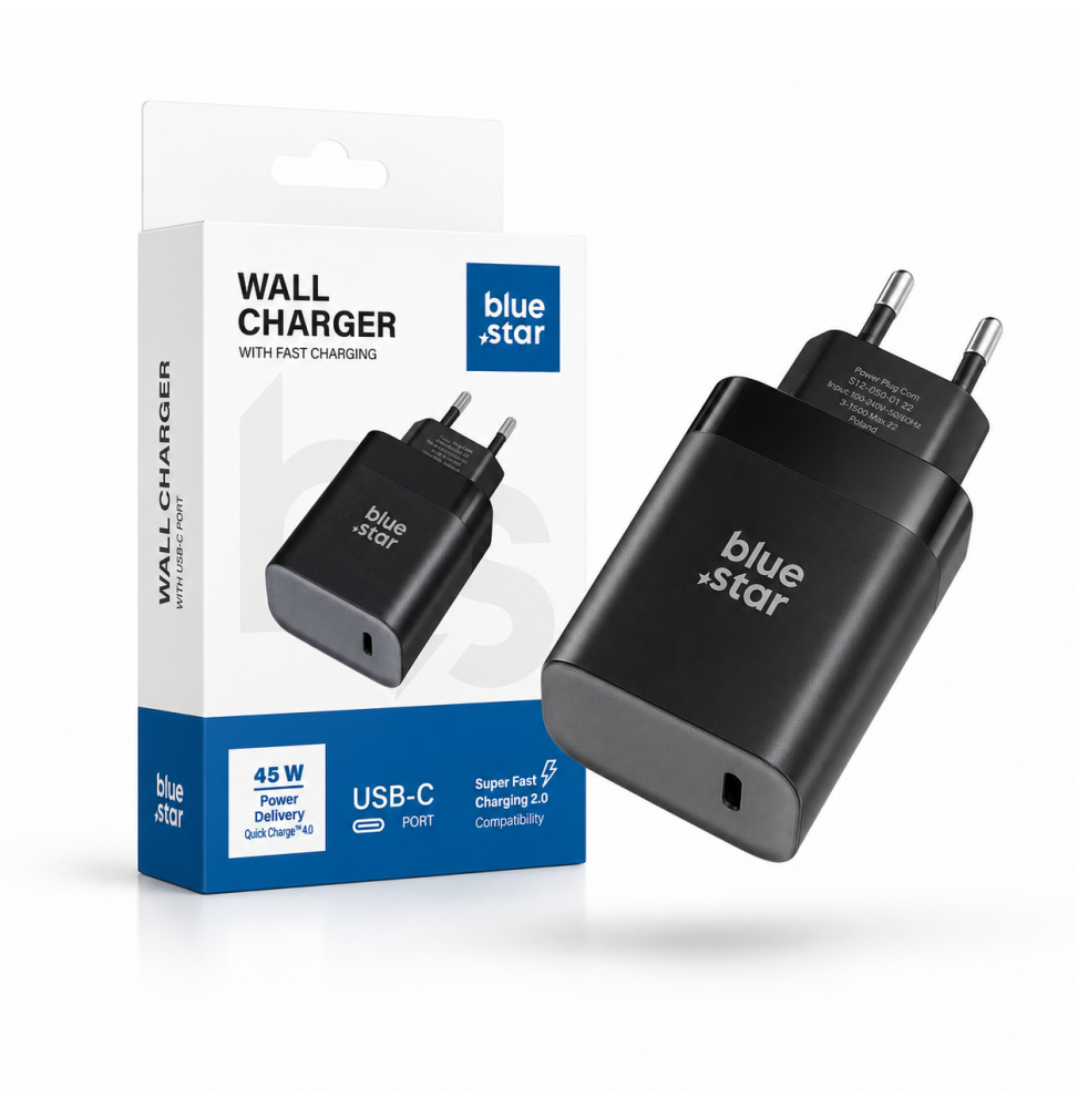 Blue Star Caricabatterie Rete 45W USB-C Power Delivery Quick Charge 4.0 Nero