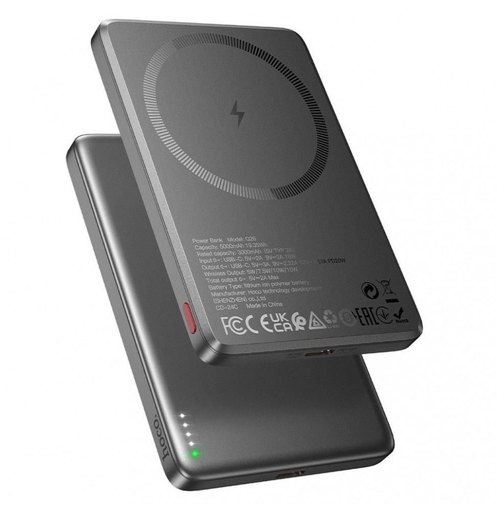 Hoco Q26 Powerbank MagSafe 5000mAh 20W PD QC Lega Di Alluminio Ultrasottile Grigio