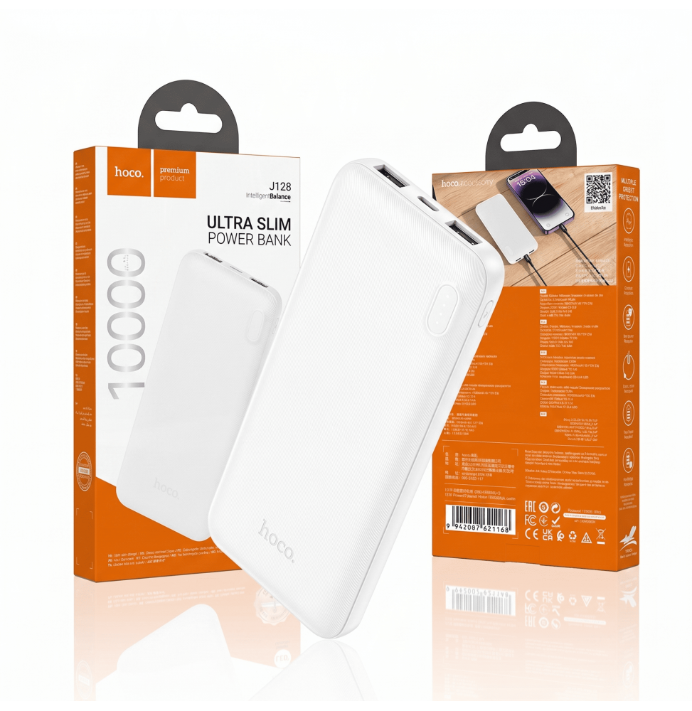 Hoco J128 Batteria Esterna Powerbank 10000mAh 2xUSB Micro-USB Type-C Bianco