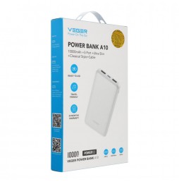 Veger A10 Powerbank 10000 mAh 2A Doppia Uscita USB Polimeri Di Litio Bianco