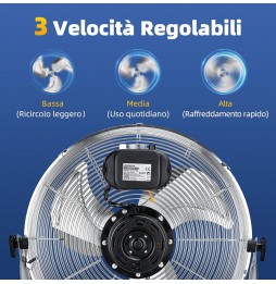 Aigostar Ventilatore a Pavimento Cromato Alta Velocità 100W Diametro 54cm 3 Pale