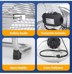 Aigostar Ventilatore a Pavimento Cromato Alta Velocità 100W Diametro 54cm 3 Pale