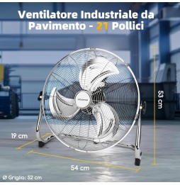Aigostar Ventilatore a Pavimento Cromato Alta Velocità 100W Diametro 54cm 3 Pale