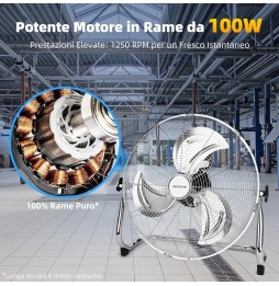 Aigostar Ventilatore a Pavimento Cromato Alta Velocità 100W Diametro 54cm 3 Pale