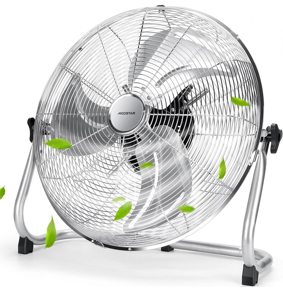 Aigostar Ventilatore a Pavimento Cromato Alta Velocità 100W Diametro 54cm 3 Pale