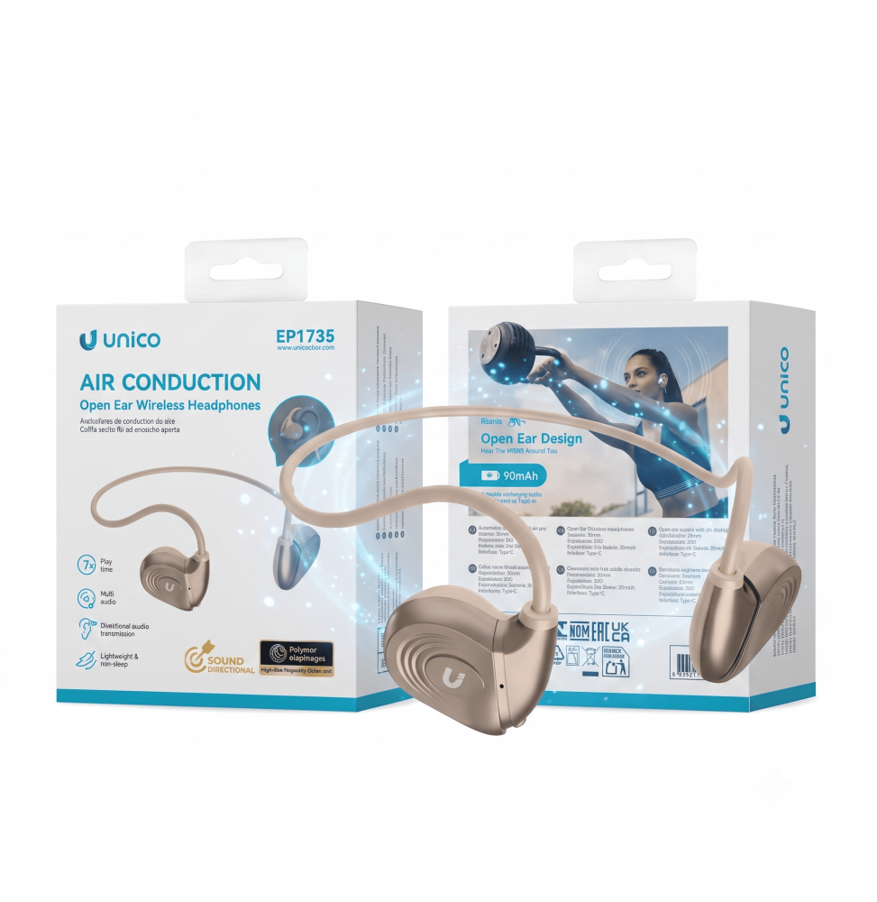 Unico Auricolari Bluetooth OWS Open-Ear Cuffie Sportive Conduzione Direzionale Oro