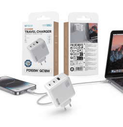 Unico Caricabatteria Rete 100W USB Rapido HC6135 GaN PD 2 USB-C 1 USB-A Certificato TUV