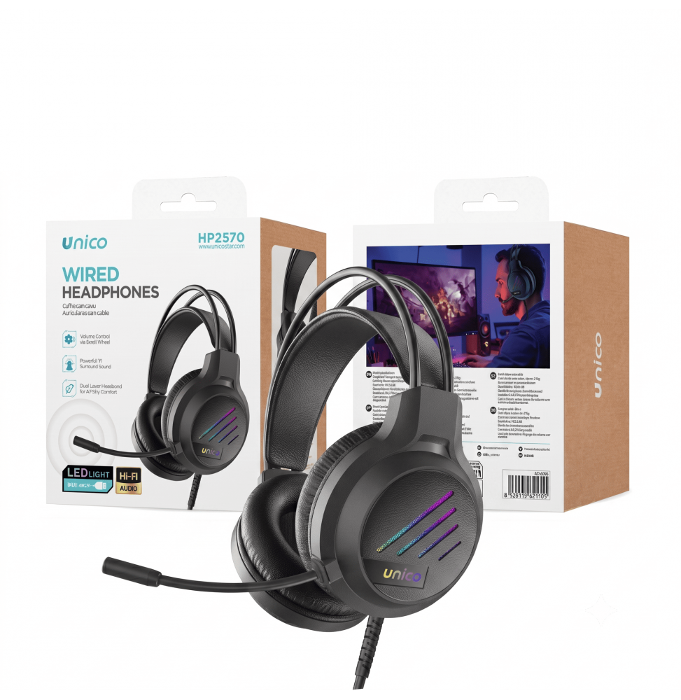 Unico Cuffie Gaming Over-Ear HP2570 USB 7.1 Canali RGB Microfono Omnidirezionale