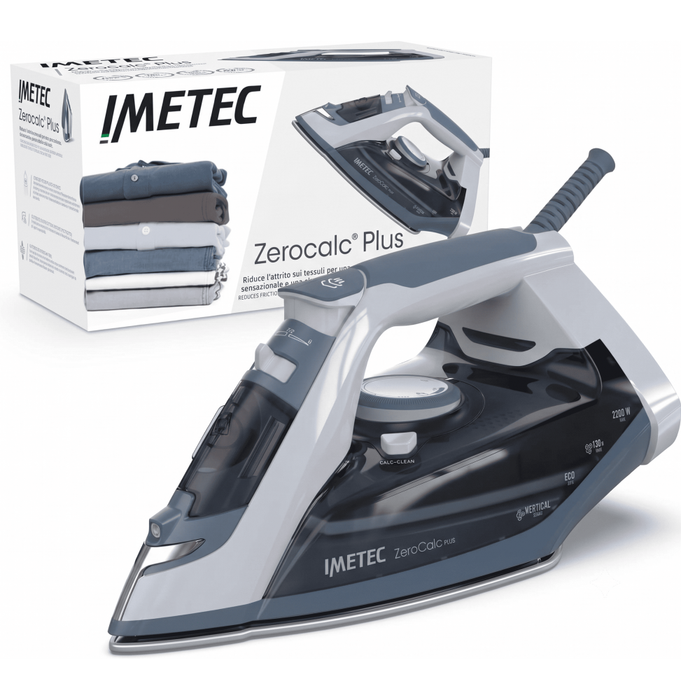 Imetec Zerocalc Plus Ferro da Stiro a Vapore 2200W Ceramica Vapore Verticale Blu