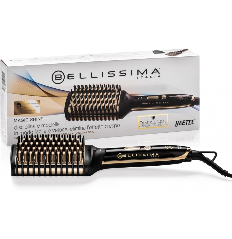 Imetec Bellissima Magic Shine Spazzola Lisciante Riscaldata Ioni Nero Oro 73W