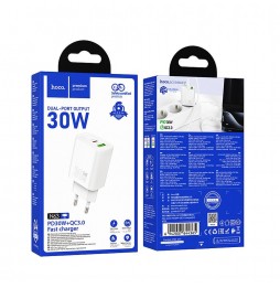 Hoco N63 Caricabatterie da Rete USB-C USB-A PD QC3.0 30W Ricarica Rapida Bianco