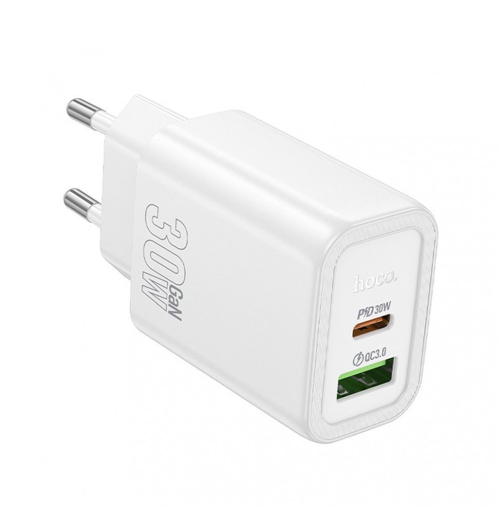 Hoco N63 Caricabatterie da Rete USB-C USB-A PD QC3.0 30W Ricarica Rapida Bianco