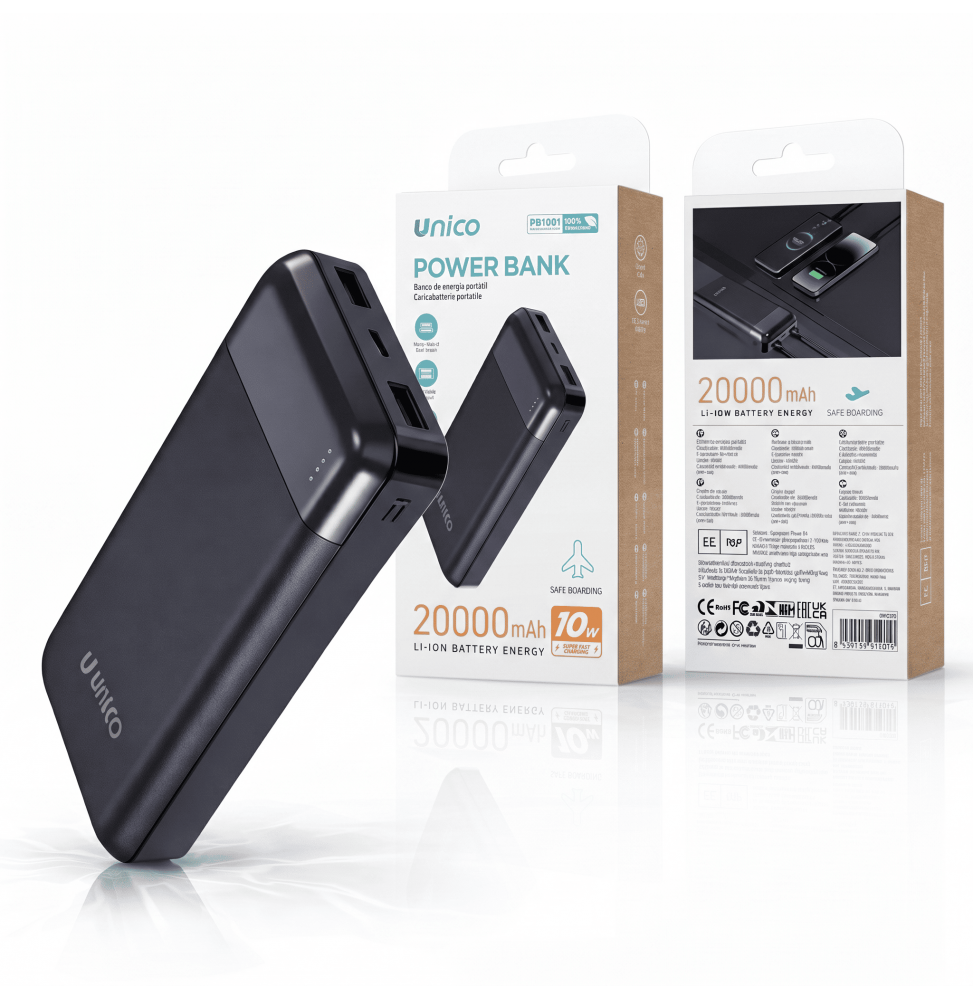 Unico Power Bank 20000mAh 2A Doppia Porta USB LED IC Protection ABS+PC