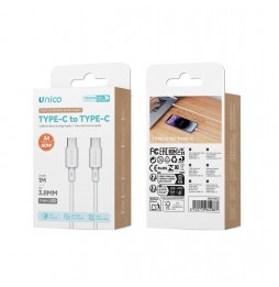 Unico CB2074 Cavo Type C 60W 3A PD Fast Charge 1m Ricarica Dati 480Mbps Bianco