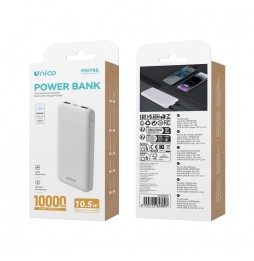 Unico Power Bank 10000mAh 10.5W x 2 Porte USB 2A Ricarica Rapida Batteria Bianco