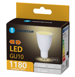 Aigostar Lampadina LED GU10 15W 1180lm 3000K Luce Calda 50x80mm Alluminio 2Pezzi