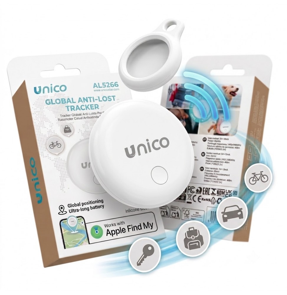 Unico AL5266 Localizzatore Certificato Apple Find My iOS 14.5 Batteria CR2032 Custodia