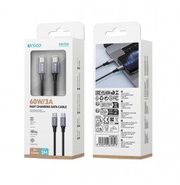 Unico CB1512 Cavo Type-C Type-C 3A PD60W 3M Intrecciato Grigio Canna Di Fucile