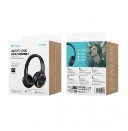 Unico HP2039 Cuffie Bluetooth A Fascia Pieghevoli Luce RGB AUX Cavo Type-C Nero