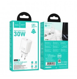 Hoco N62 Caricabatterie Da Rete USB-C 30W Ricarica Rapida PD QC3.0 Plastica Bianco