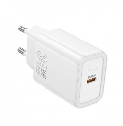 Hoco N62 Caricabatterie Da Rete USB-C 30W Ricarica Rapida PD QC3.0 Plastica Bianco