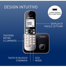 Panasonic KX-TG6851JTB Telefono Cordless Vivavoce Blocco Chiamate Display Nero