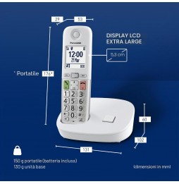 Panasonic KX-TGU410EXW Telefono Cordless Amplificato Torcia Led Call Bianco Argento
