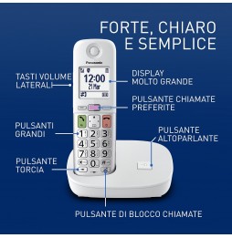Panasonic KX-TGU410EXW Telefono Cordless Amplificato Torcia Led Call Bianco Argento
