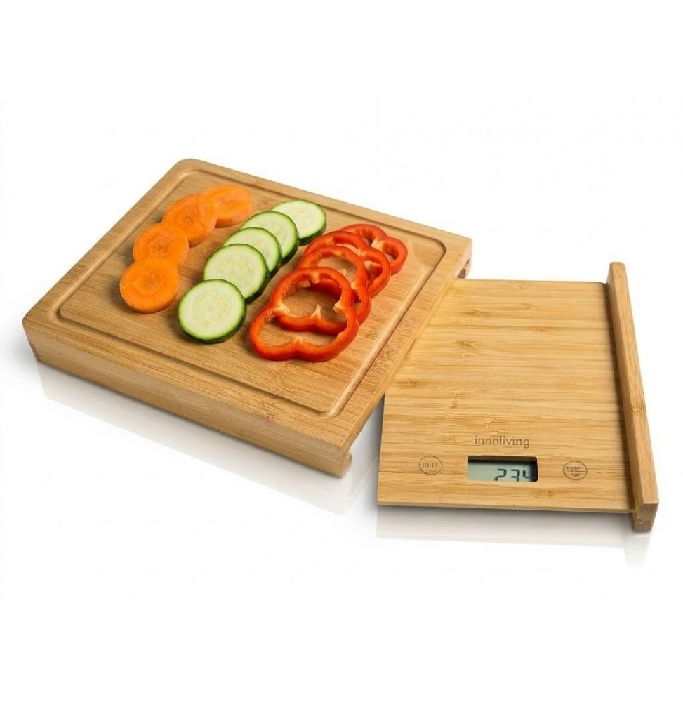 Innoliving Bilancia Digitale Da Cucina In Bambù Con Tagliere 2 In 1 Display LCD