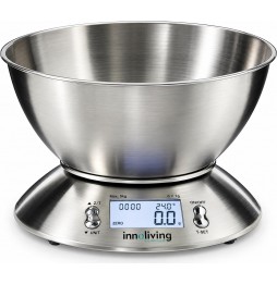 Innoliving Bilancia Digitale Cucina Acciaio Inox 5kg Ciotola 1.8L Display LCD