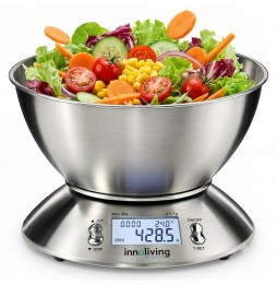 Innoliving Bilancia Digitale Cucina Acciaio Inox 5kg Ciotola 1.8L Display LCD