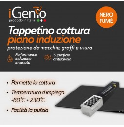 iGenio Tappetino Cottura Piano Induzione Silicone Nero Fumè Protezione 30x52 cm