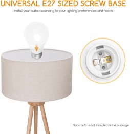 Aigostar Lampada Da Terra Treppiede Legno Bianco E27 H143cm Interruttore Pedale