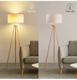 Aigostar Lampada Da Terra Treppiede Legno Bianco E27 H143cm Interruttore Pedale