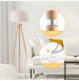 Aigostar Lampada Da Terra Treppiede Legno Bianco E27 H143cm Interruttore Pedale