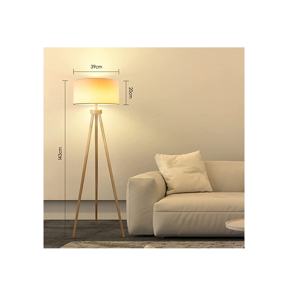 Aigostar Lampada Da Terra Treppiede Legno Bianco E27 H143cm Interruttore Pedale
